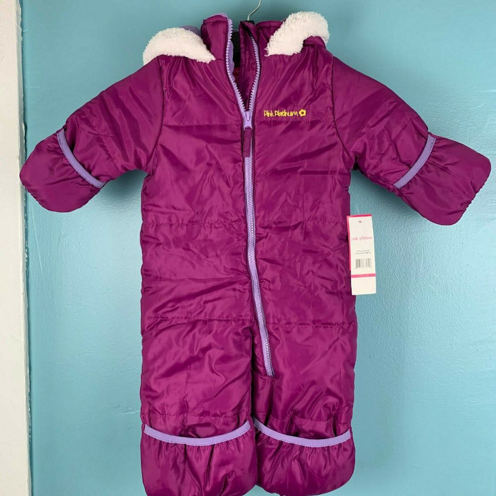 Pink Platinum Purple Hooded Snowsuit Size 12M